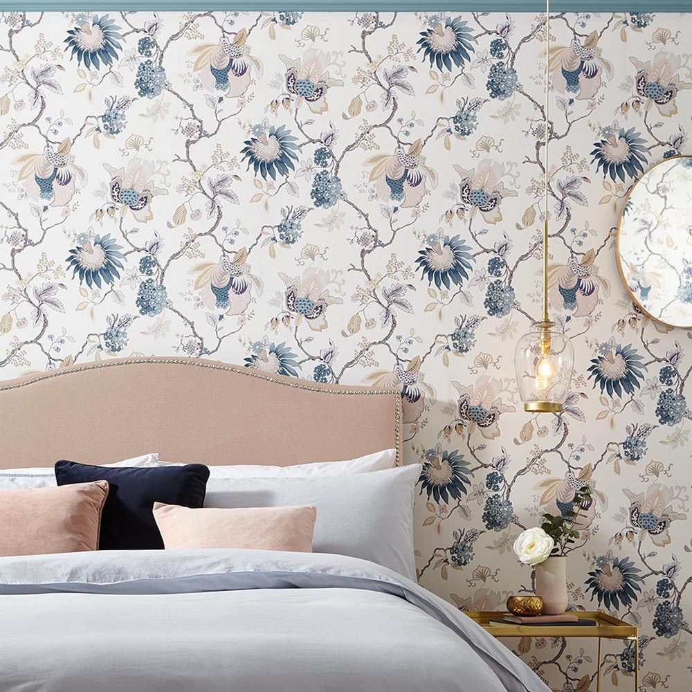 Bordado Floral Wallpaper 105763 by Graham & Brown in Dusk Blue